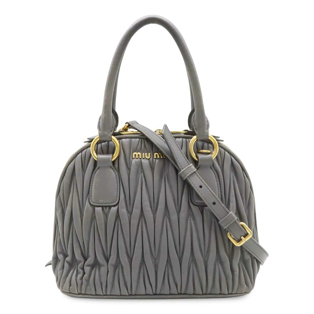 Miu Miu Matelasse Gathered Handbag Crossbody Bag Leather Gray
